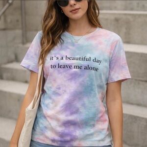 Introvert Pastel Tie Dye Graphic Tee Medium “Leave Me Alone” NWOT